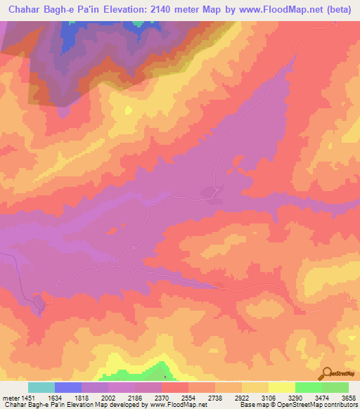 Chahar Bagh-e Pa'in,Iran Elevation Map