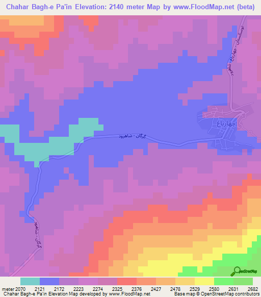 Chahar Bagh-e Pa'in,Iran Elevation Map
