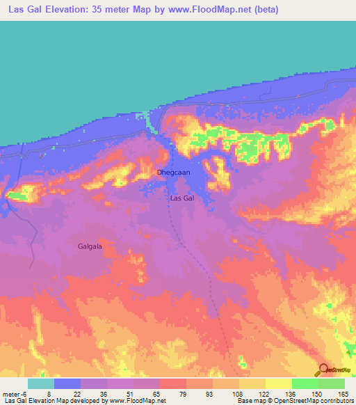 Las Gal,Somalia Elevation Map