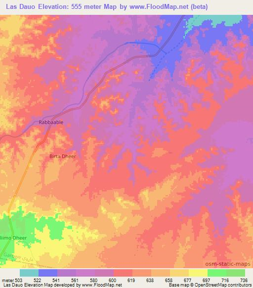 Las Dauo,Somalia Elevation Map