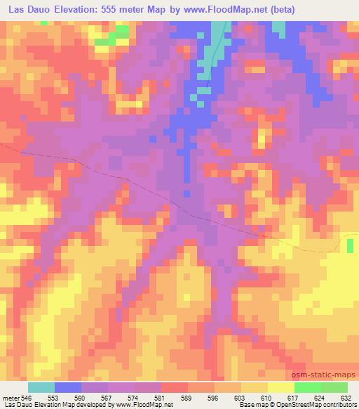 Las Dauo,Somalia Elevation Map