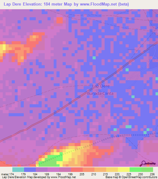 Lap Dere,Somalia Elevation Map
