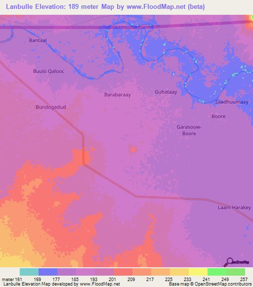 Lanbulle,Somalia Elevation Map