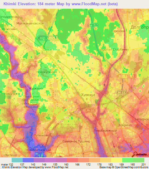 Khimki,Russia Elevation Map