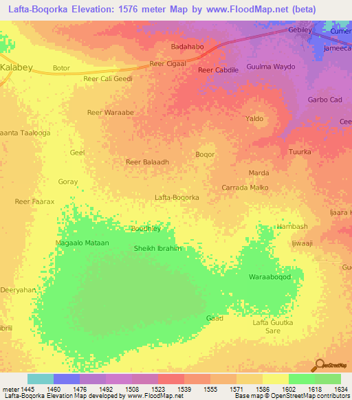Lafta-Boqorka,Somalia Elevation Map