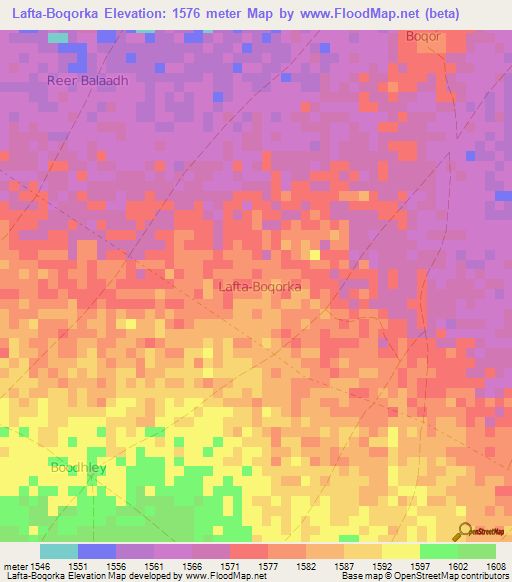Lafta-Boqorka,Somalia Elevation Map