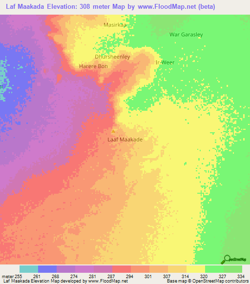 Laf Maakada,Somalia Elevation Map