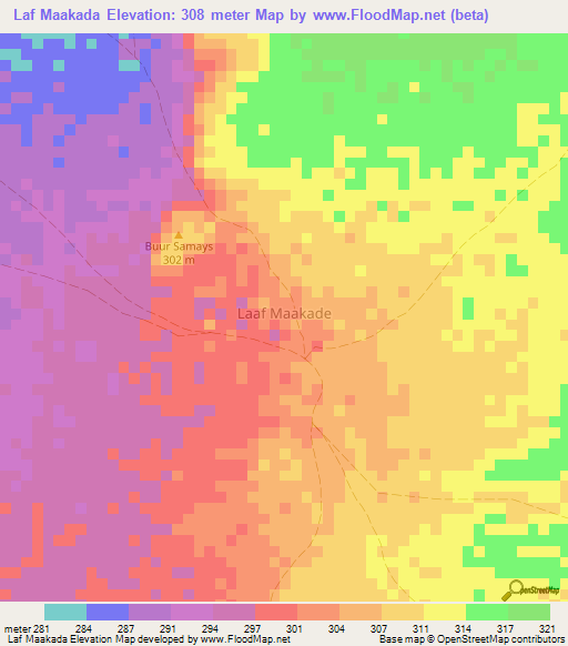 Laf Maakada,Somalia Elevation Map