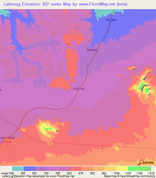 Lafaruug,Somalia Elevation Map