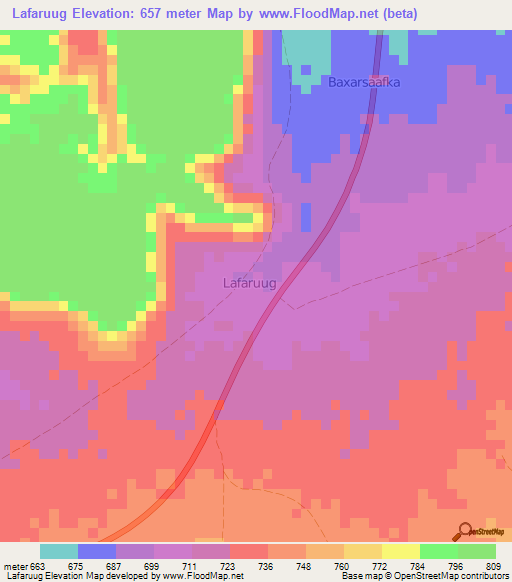 Lafaruug,Somalia Elevation Map