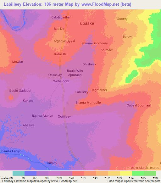Labiileey,Somalia Elevation Map