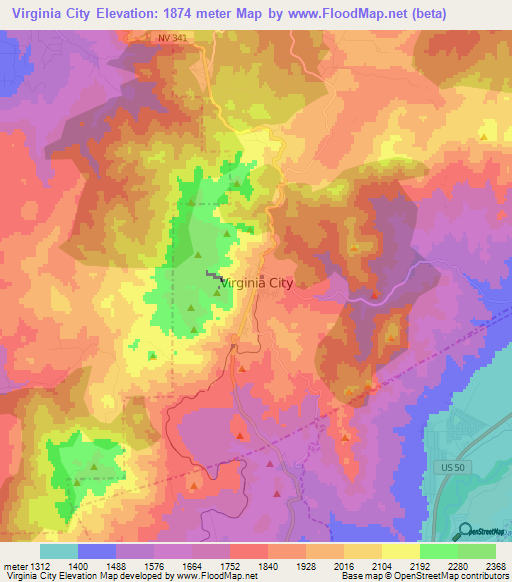 Virginia City,US Elevation Map
