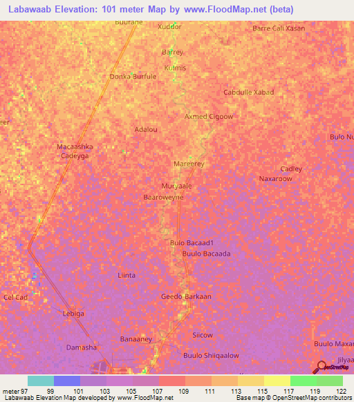 Labawaab,Somalia Elevation Map