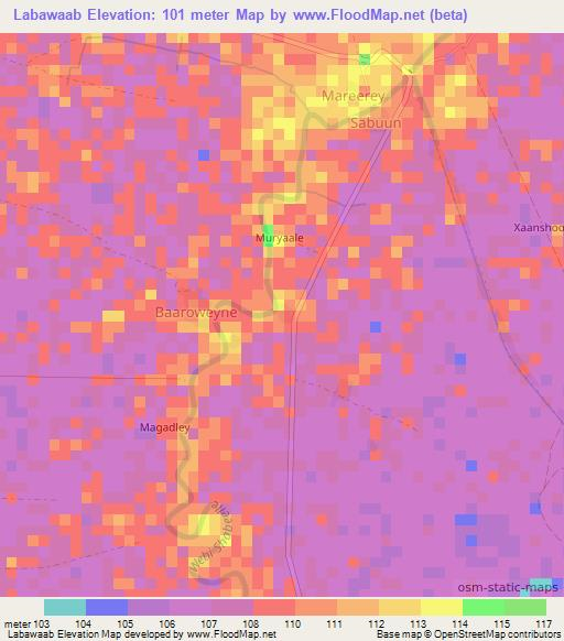 Labawaab,Somalia Elevation Map