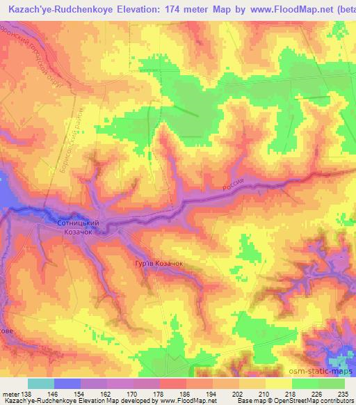 Kazach'ye-Rudchenkoye,Ukraine Elevation Map