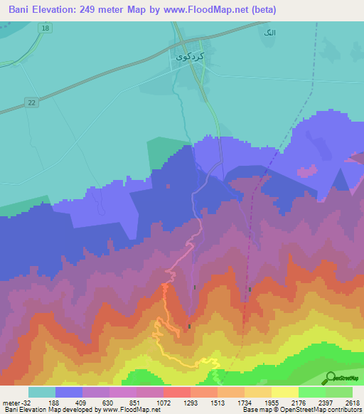 Bani,Iran Elevation Map