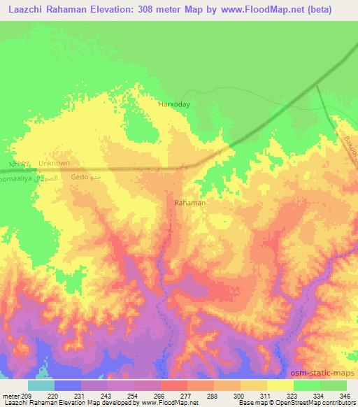 Laazchi Rahaman,Somalia Elevation Map