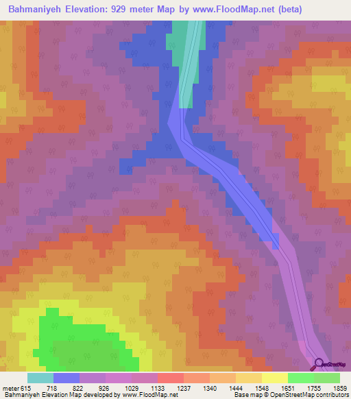 Bahmaniyeh,Iran Elevation Map