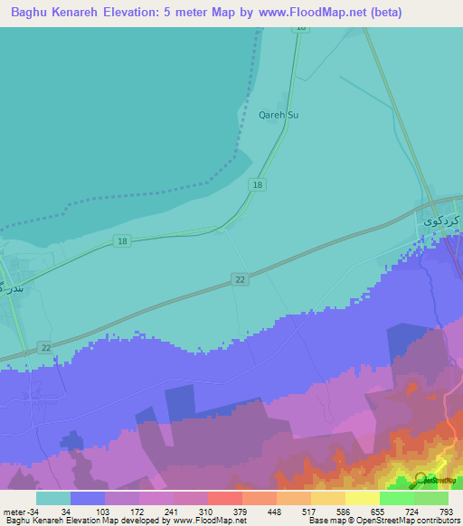 Baghu Kenareh,Iran Elevation Map