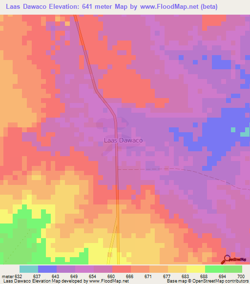Laas Dawaco,Somalia Elevation Map