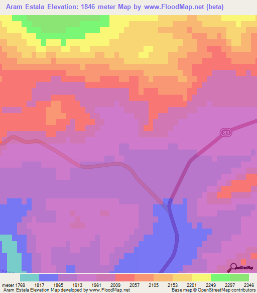 Aram Estala,Iran Elevation Map