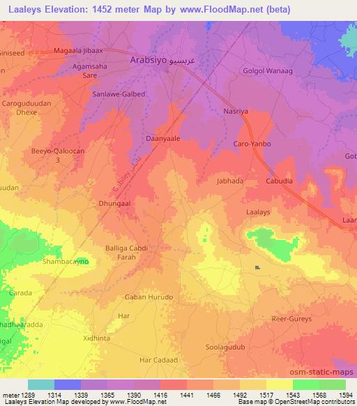 Laaleys,Somalia Elevation Map