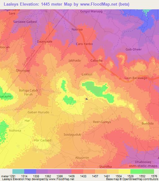 Laaleys,Somalia Elevation Map