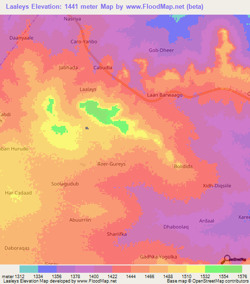 Laaleys,Somalia Elevation Map