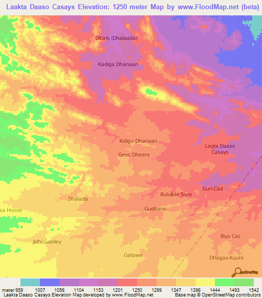 Laakta Daaso Casays,Somalia Elevation Map