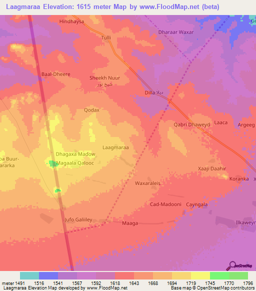 Laagmaraa,Somalia Elevation Map
