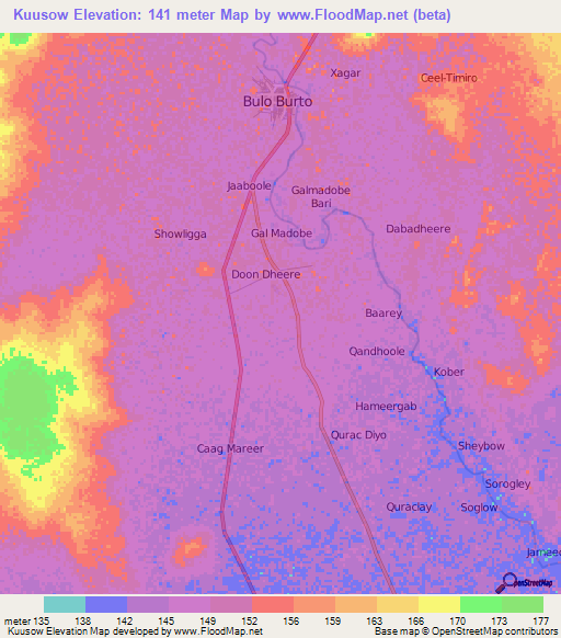 Kuusow,Somalia Elevation Map