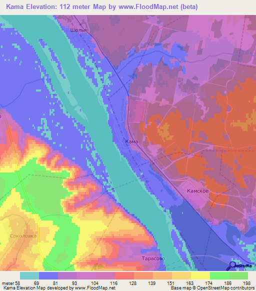Kama,Russia Elevation Map