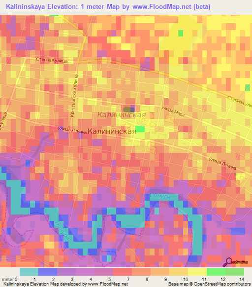 Kalininskaya,Russia Elevation Map