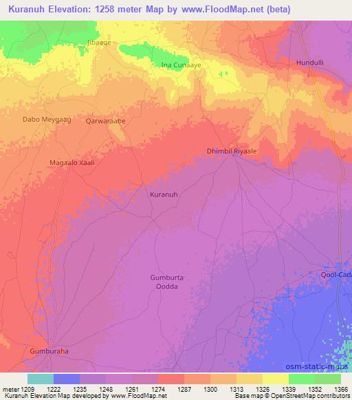 Kuranuh,Somalia Elevation Map