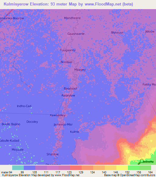 Kulmisyerow,Somalia Elevation Map