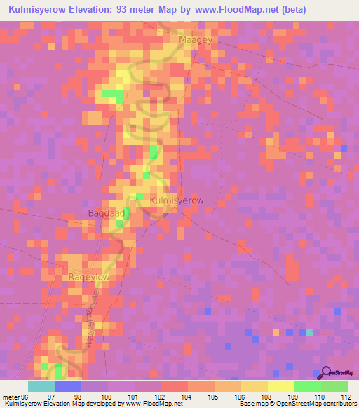 Kulmisyerow,Somalia Elevation Map