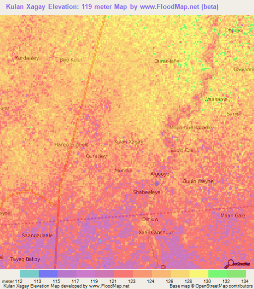 Kulan Xagay,Somalia Elevation Map
