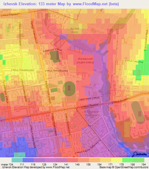 Izhevsk,Russia Elevation Map