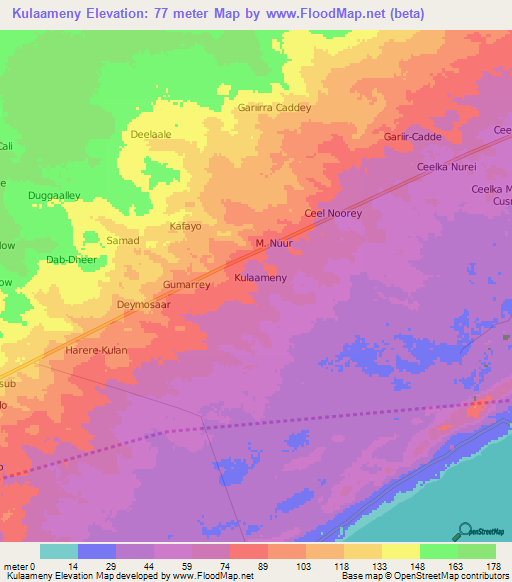 Kulaameny,Somalia Elevation Map