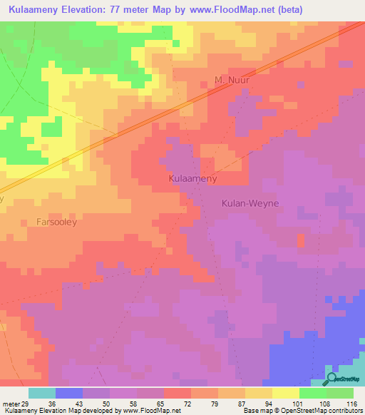 Kulaameny,Somalia Elevation Map
