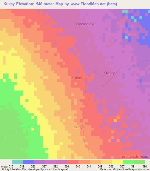 Kukay,Somalia Elevation Map