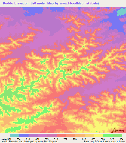 Kuddo,Somalia Elevation Map