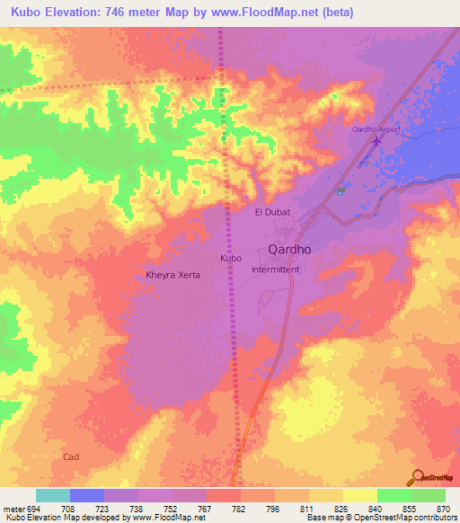 Kubo,Somalia Elevation Map