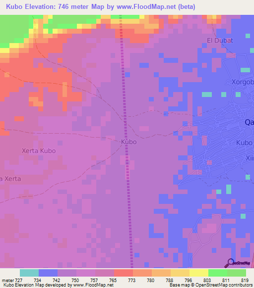 Kubo,Somalia Elevation Map
