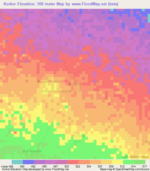 Korkor,Somalia Elevation Map