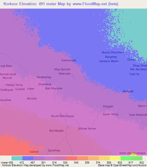 Korkoor,Somalia Elevation Map