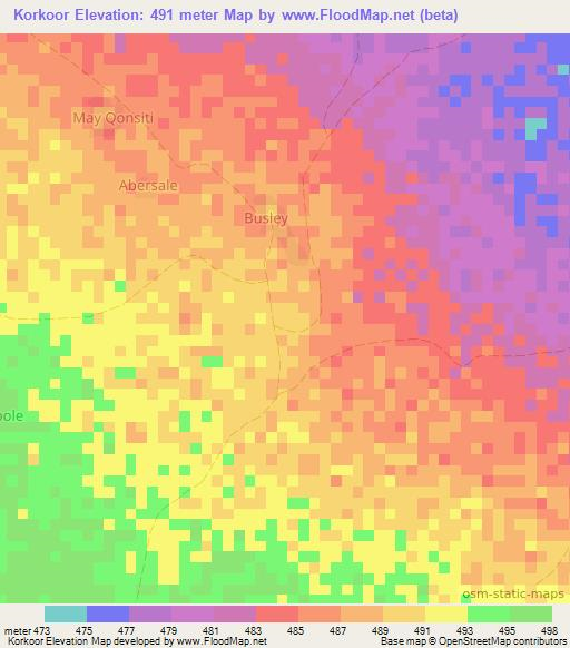 Korkoor,Somalia Elevation Map