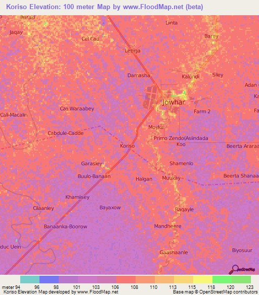 Koriso,Somalia Elevation Map