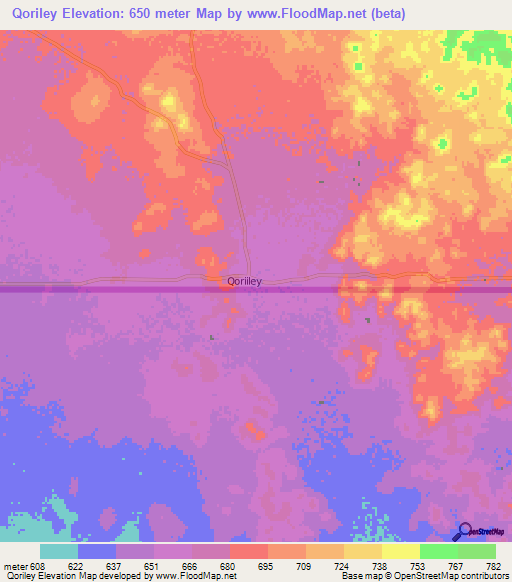 Qoriley,Somalia Elevation Map