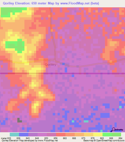 Qoriley,Somalia Elevation Map